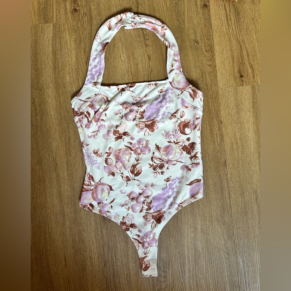 Paige Floral Halter Bodysuit Thong XS